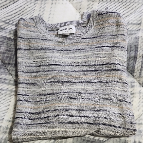 Goodfellow & Co Gray Crewneck Sweater with Textured Stripes - Picture 3 of 3